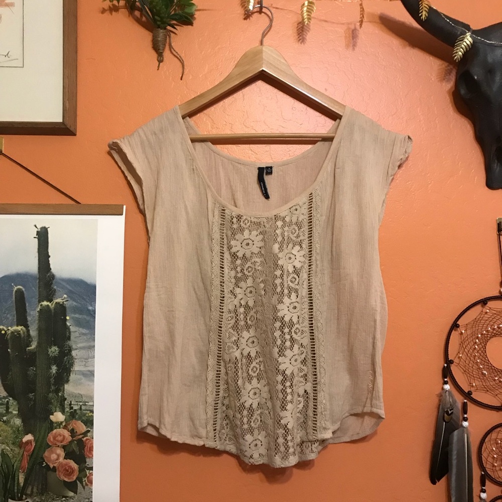O’Neil Soft Pink Crochet Lace Boho Top Small
